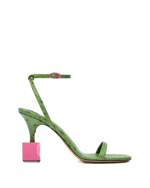Jacquemus Green The Bisou Cube-Heel Sandals