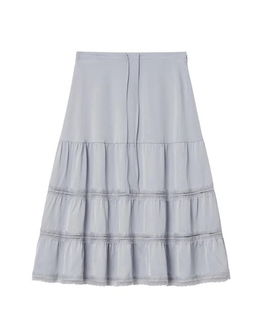 B+ AB Gray Lace-Trim Tiered Midi Skirt