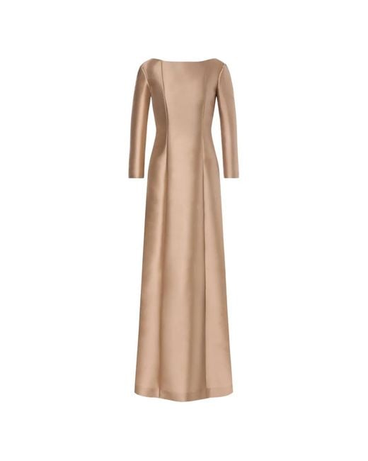 Alberta Ferretti Natural Robe Longue À Manches Longues