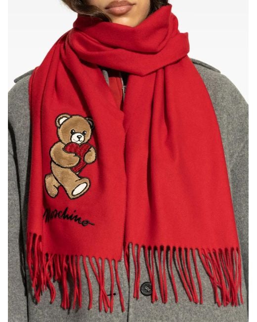 Écharpe En Laine À Appliqué Teddy Bear Moschino en coloris Red