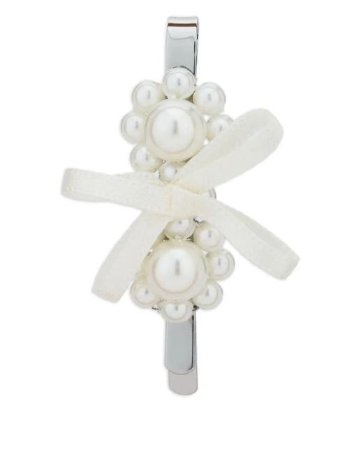 Simone Rocha White Pearl Bow Hair Clip