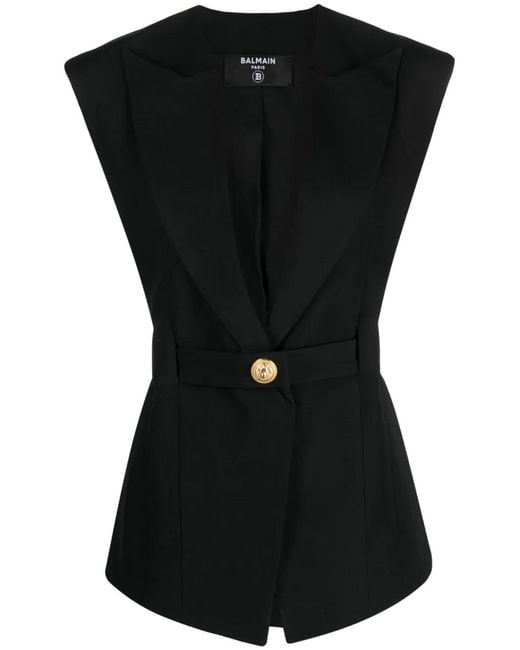 Balmain Black Belted Wool Vest
