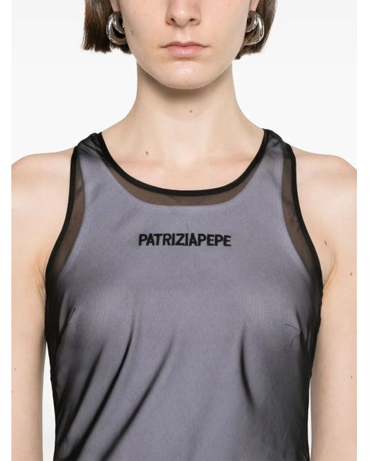 Patrizia Pepe Blue Logo-Embroidered Layered Midi Dress