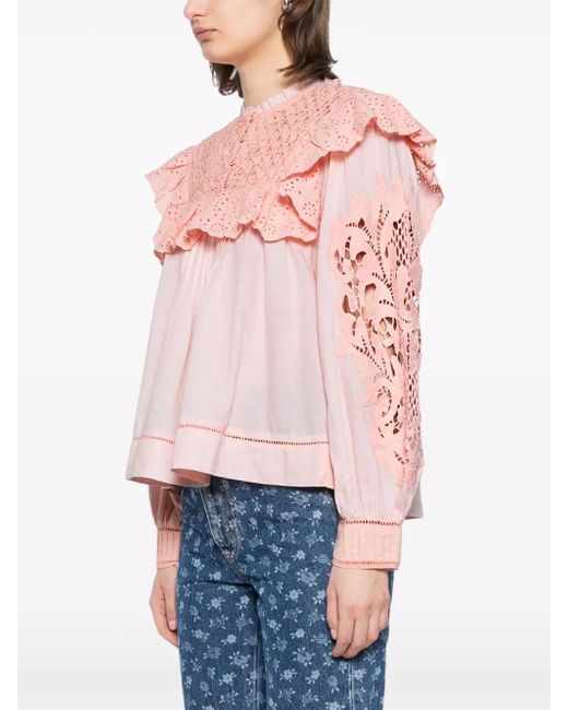 Farm Rio Pink Rose Honeycomb Blouse
