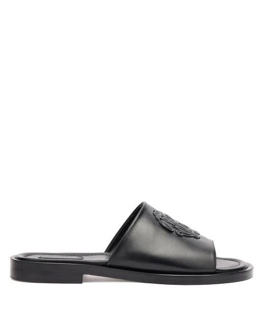 Roberto Cavalli Black Leather Slides for men
