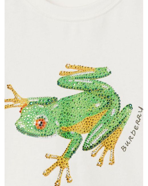 Burberry White Boxy Crystal Frog Cotton T-shirt