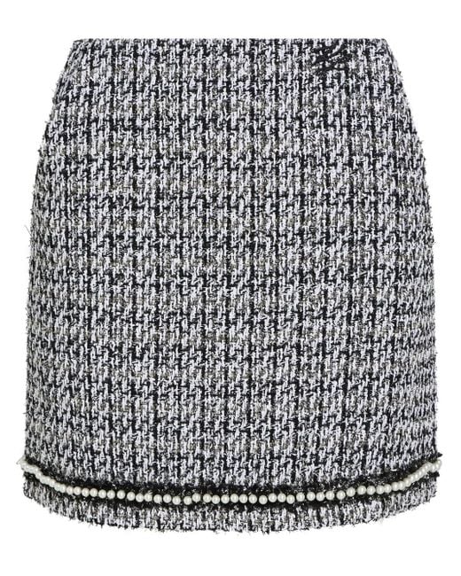Karl Lagerfeld Black Pearl-Embellished Bouclé Mini Skirt