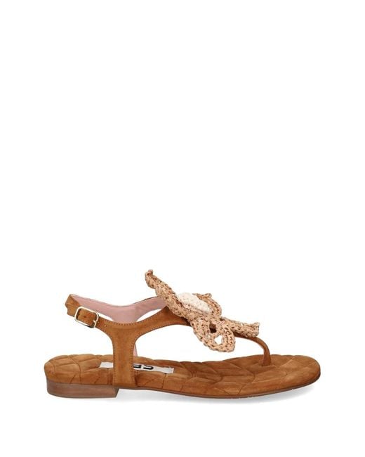 Ras Brown Flower-Detail Suede Sandals