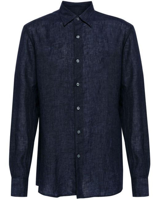 Zegna Blue Long-sleeve Linen Shirt for men