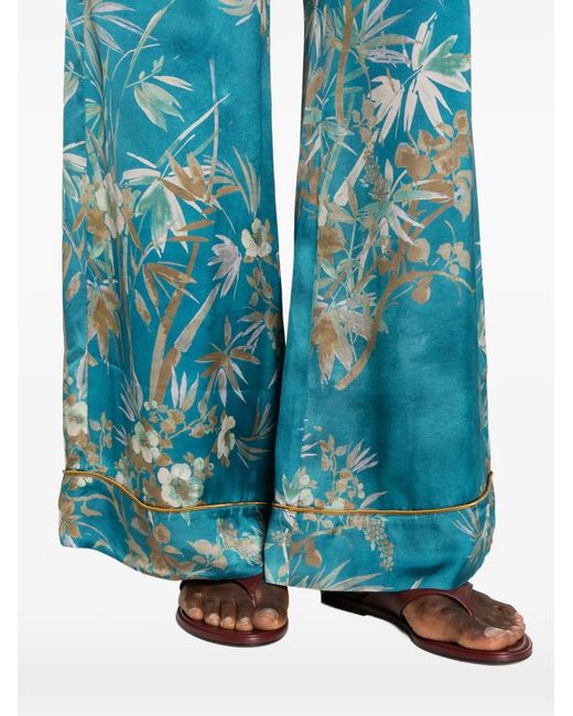 Forte_forte Blue Floral-Print Silk Palazzo Pants