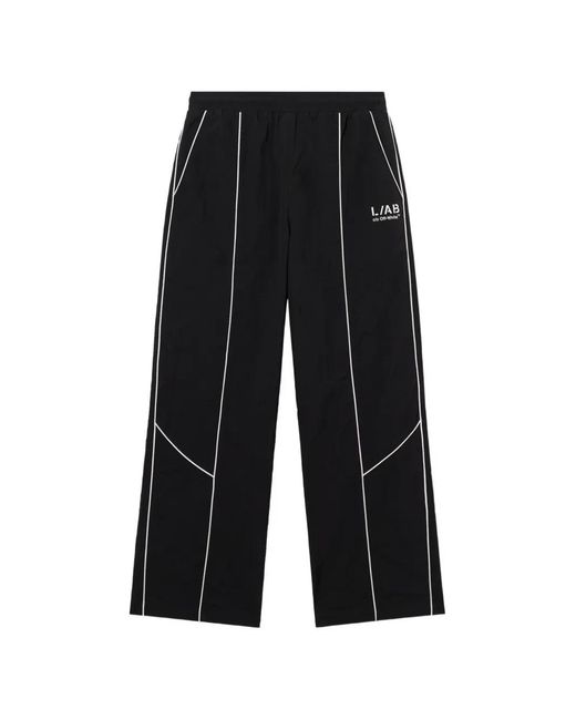 LAB C.O. OFF WHITE Black Diagonal Contrast-Piping Track Pants for men