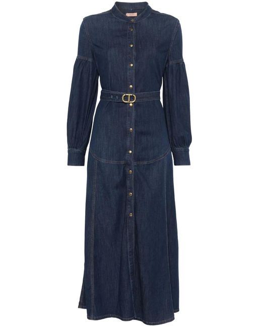 Twinset Blue Belted Denim Long Dress