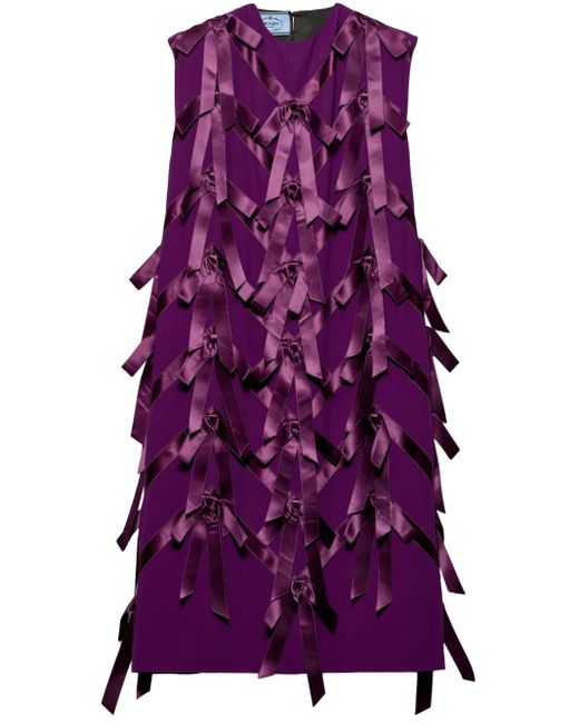 Prada Purple Sablé Bow-Embellished Dress