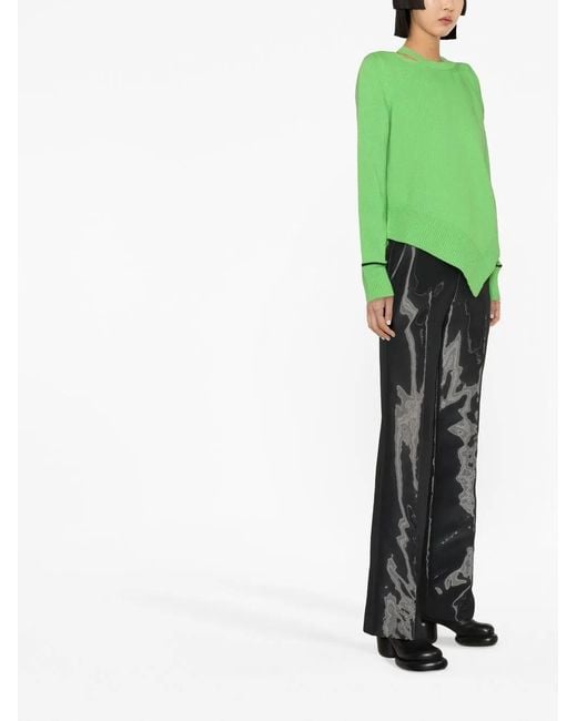 McQueen Green Cold-Shoulder Wool Jumper