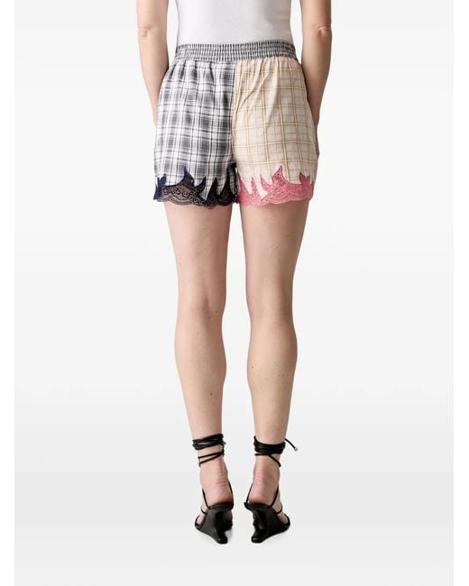 ANDERSSON BELL Gray Lace-Trim Checked Shorts