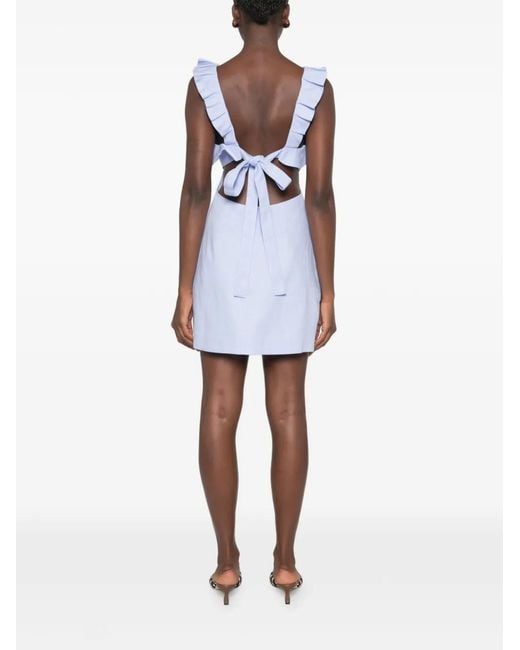 Zimmermann Blue Centre Back Waist Tie Mini Dress With Side Cut-Outs