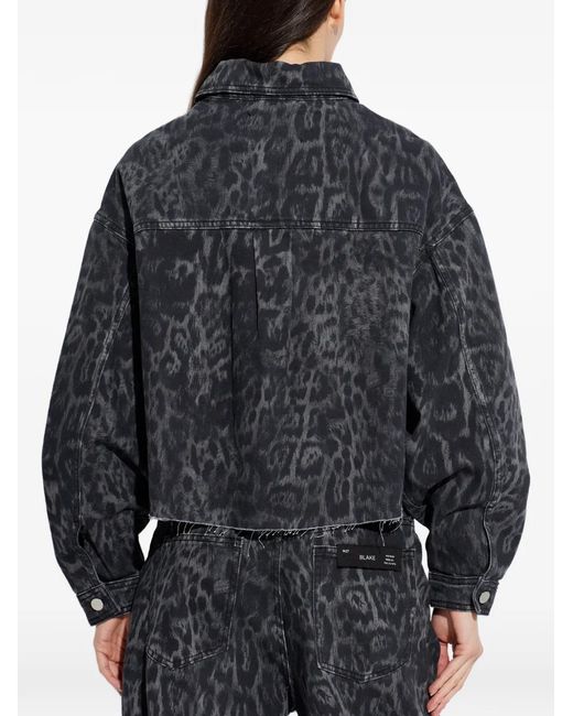 AllSaints Black Nicky Leopard-Print Denim Jacket