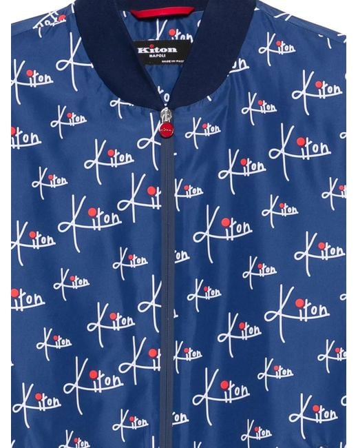 Kiton Blue Zip Printed Jacket for men