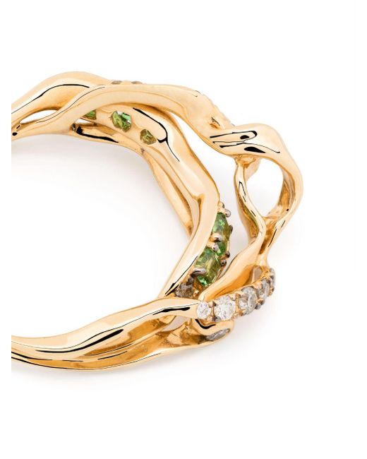 Bibi Van Der Velden Metallic 18kt Yellow Gold Exhale Diamond And Tsavorite Stackable Ring