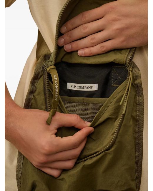C P Company Green Logo-Embroidered Messenger Bag for men