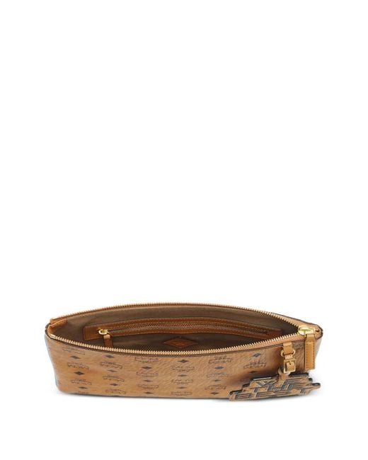 MCM Brown X We The Best Medium Visetos Logo-Print Pouch
