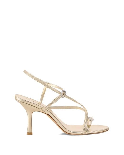 Stuart Weitzman Natural Kensington Strappy Crystal-Embellished Heeled Sandals