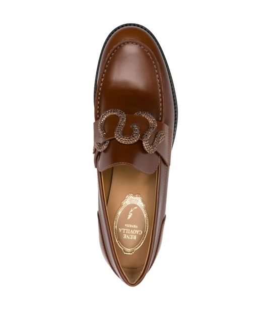 Rene Caovilla Brown Morgana Rhinestone-Embellished Leather Loafers