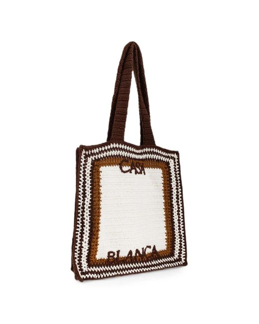 Casablanca White Cabas En Crochet À Logo Brodé