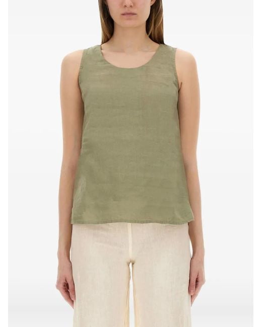 120% Lino Green Round-Neck Linen Top