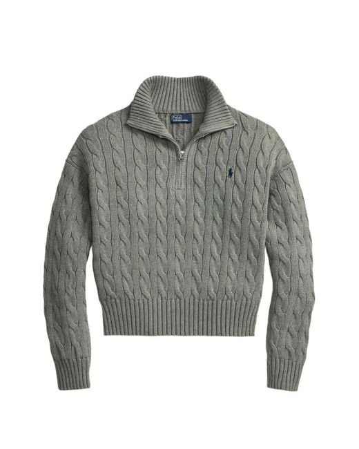 Polo Ralph Lauren Gray Cable-Knit Quarter-Zip Sweater