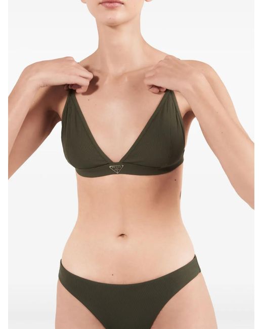 Prada Green Ribbed Knit Bralette Bikini Top