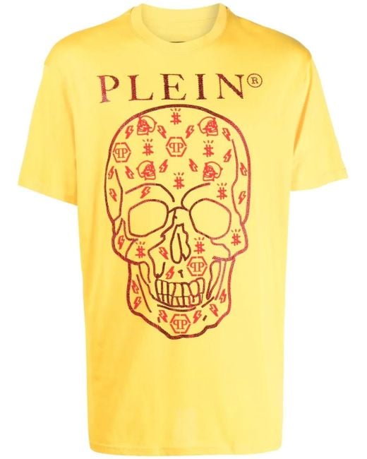 Philipp Plein Yellow Skull-Print Detail T-Shirt for men