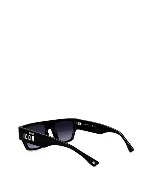 DSquared² Black Icon Logo-Plaque Rectangle-Frame Sunglasses for men