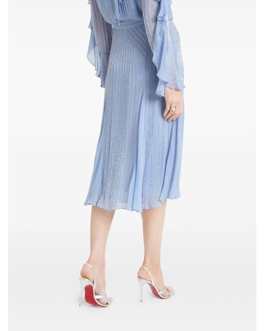 Temperley London Blue Beaded Pleated Midi Skirt
