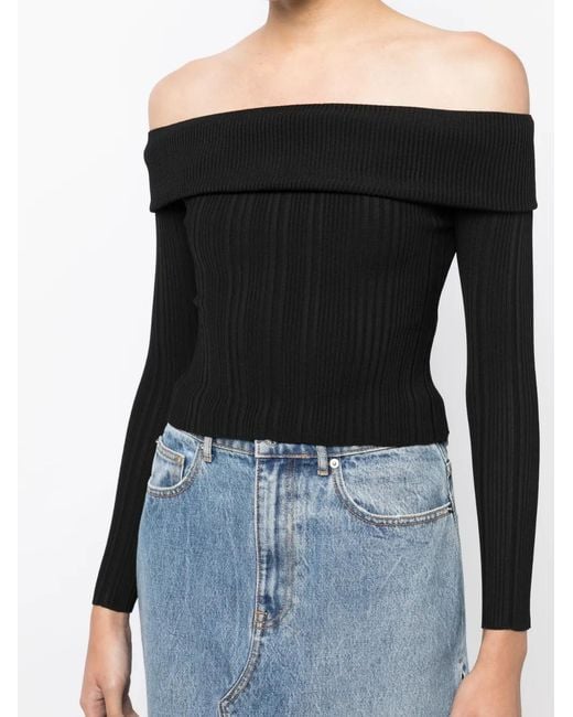 Self-Portrait Black Lace Inserted Ribbed Knit Top