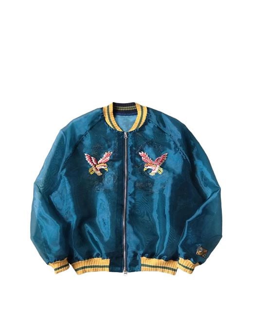 Kapital Blue Embroidered Sheer Bomber Jacket for men
