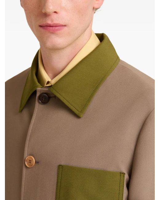 Marni Green Contrast-Collar Pocket Shirt Jacket for men