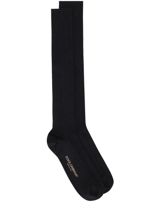 Dolce & Gabbana Black Knee-High Intarsia-Knit Logo Socks for men