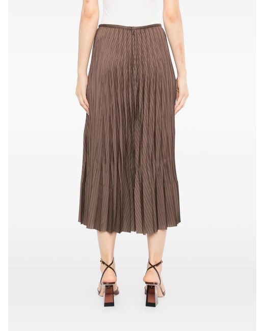 JNBY Brown Pleated Pinstripe Skirt