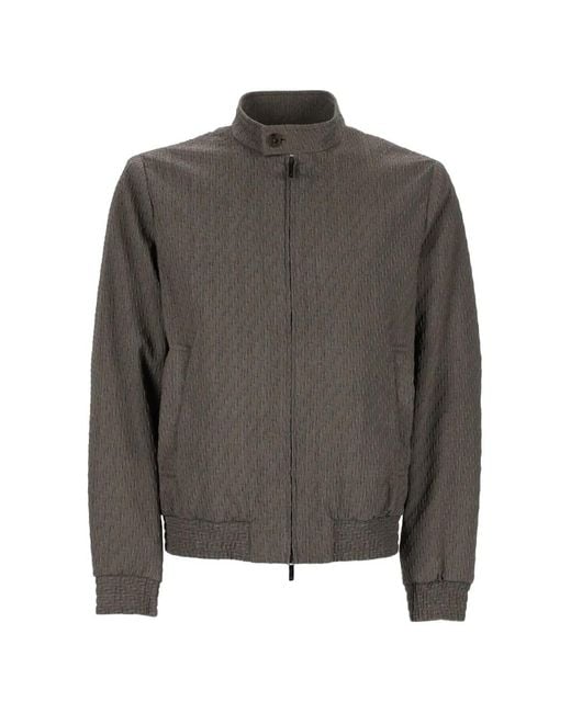 Emporio Armani Gray Textured Zip-Up Jacket for men