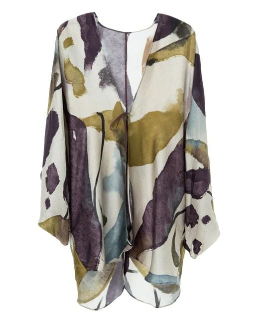 YANGKEHAN Natural Abstract-Print Silk Cardigan