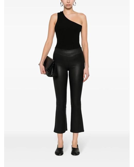 Arma Black Flared Cropped Leather Trousers