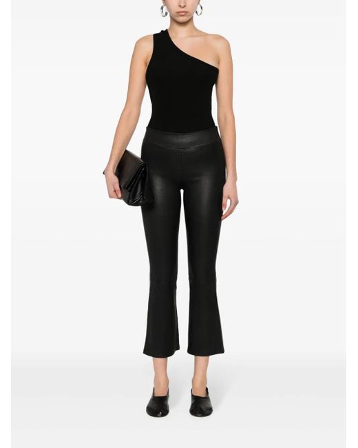 Arma Black Flared Cropped Leather Trousers