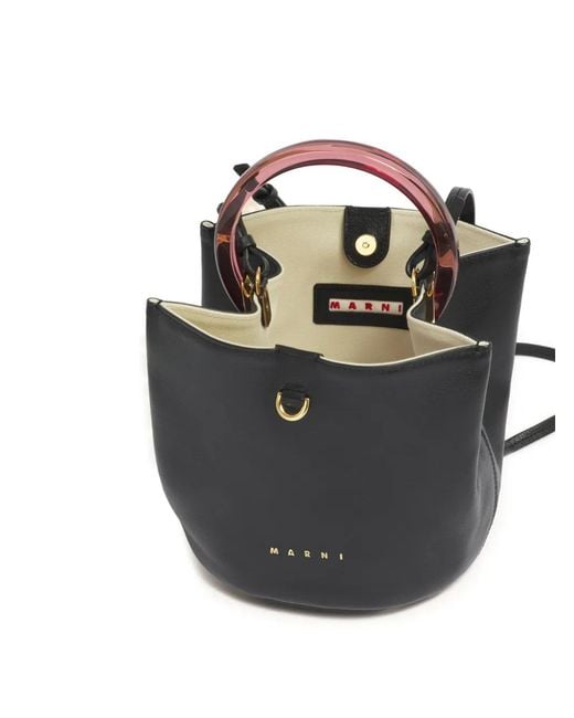 Marni Black Pannier Ring-Handle Bucket Bag