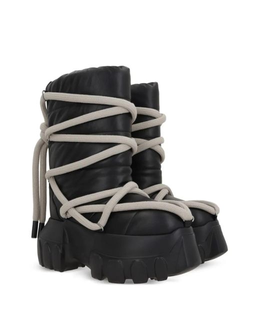 Rick Owens Black Padded Leather Lace-Up Boots for men