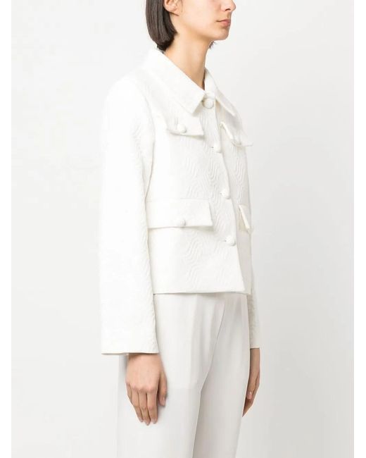 P.A.R.O.S.H. White Embossed-Texture Cropped Jacket