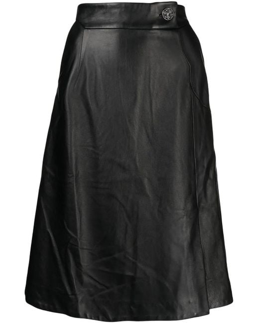 Shiatzy Chen Black Leather Midi Skirt