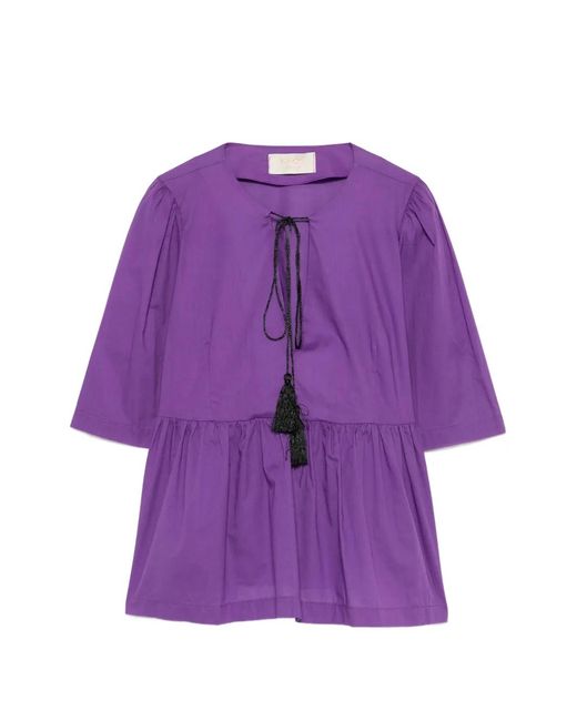 Kaos Purple Tassel-Detail Peplum Blouse
