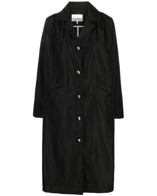 Ganni Black Notched-Lapel Single-Breasted Coat