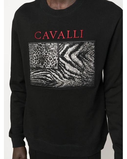 Roberto Cavalli Black Logo-Print Sweatshirt for men